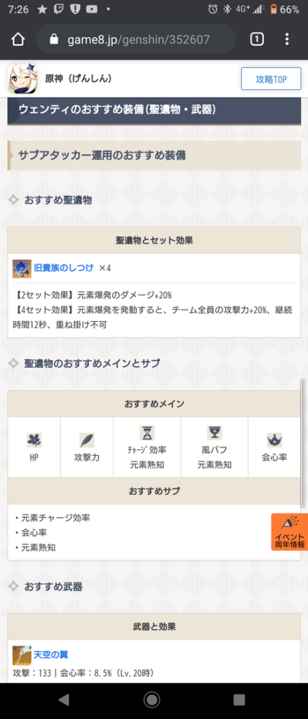 【原神】風聖遺物4setのデバブ効果やばいなこれ