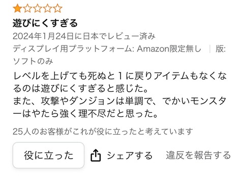 【原神】シレン6クソゲーだった、Amazonレビューが大荒れに